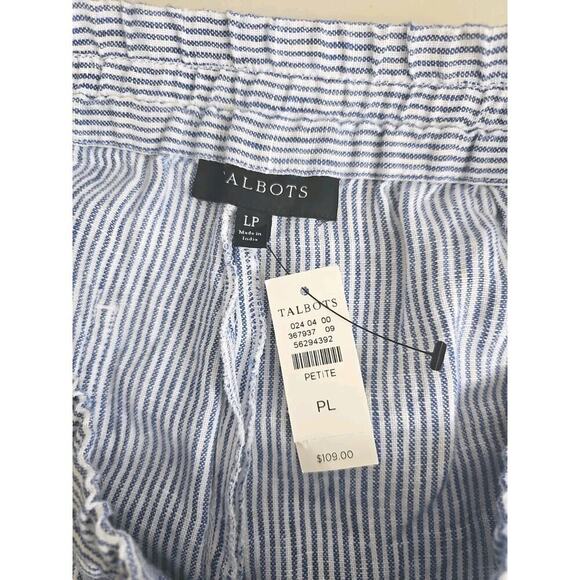 Talbots~Woman L Petite~Blue/White Linen Wide Leg Pants Pull On Coastal Beach NWT - Picture 3 of 16